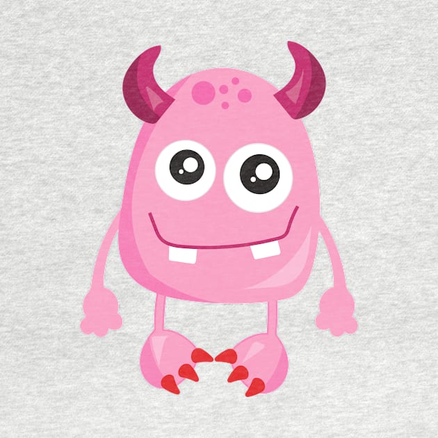 Cute Monster, Pink Monster, Funny Monster, Horns by Jelena Dunčević